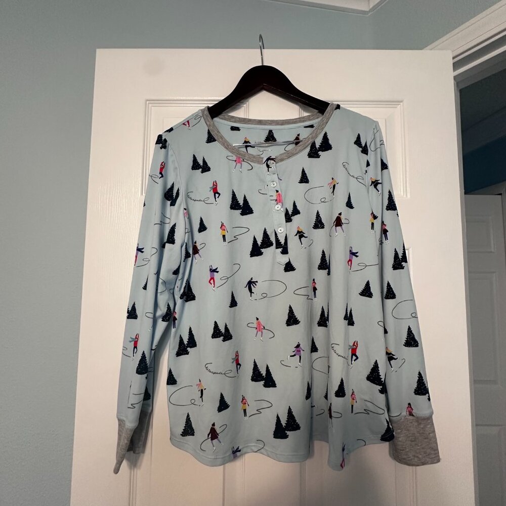 Kate Spade Holiday Christmas Skating Winter Blue Gray Jogger Pajamas Size XL - Picture 3 of 12